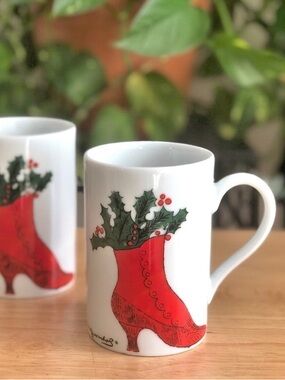 Andy Warhol Fine Porcelain Konitz Christmas Boot Mug Set Germany 1995 10 oz VTG